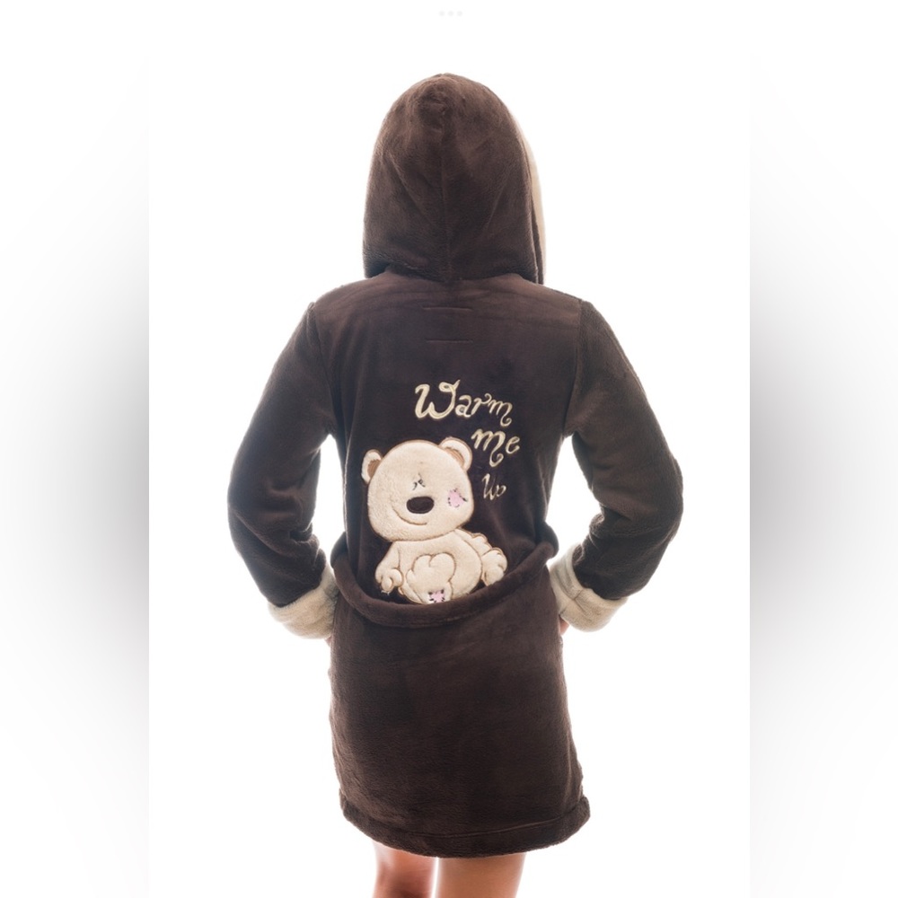 DH121 NEW Poppy Diary Brown-Coffee Embroidered Teddy Bear Soft Plush Bathrobe